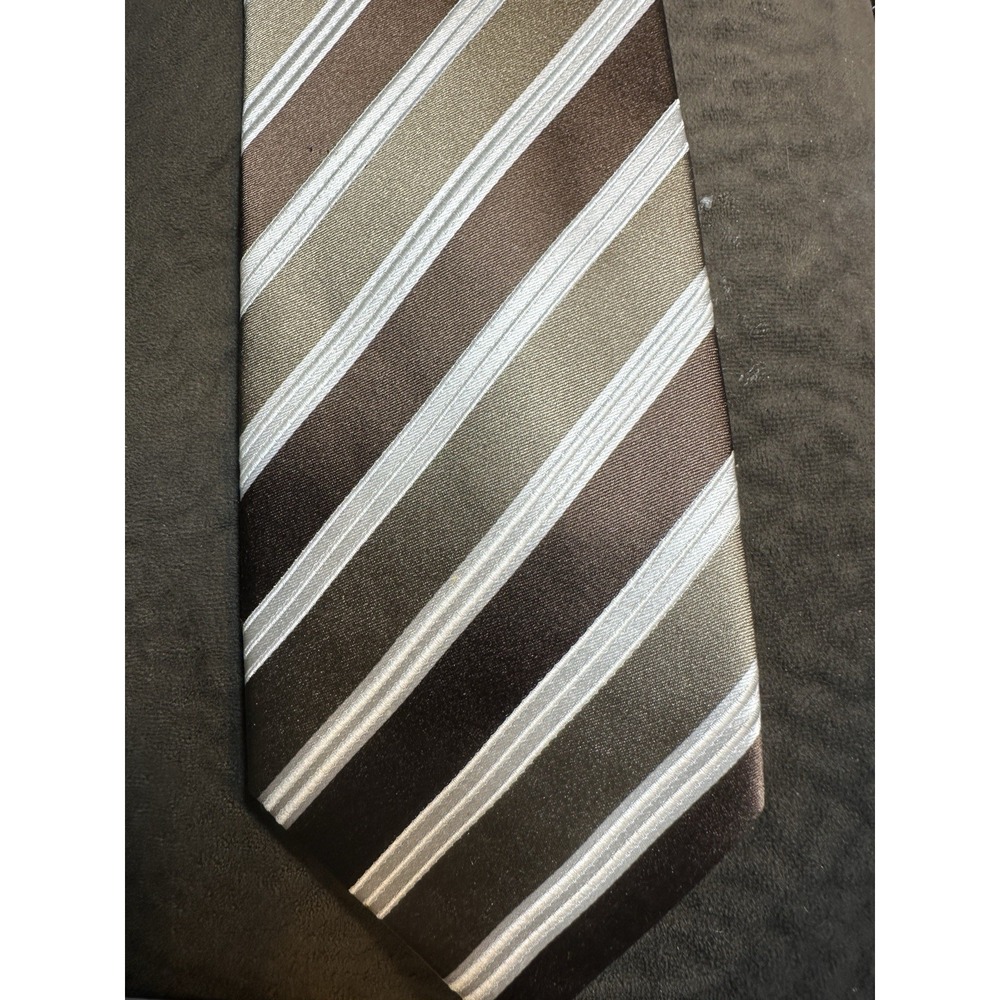 Geoffrey Beene Vintage Silk Neck Tie Brown Taupe Ivory Diagonal Stripes PreOwned